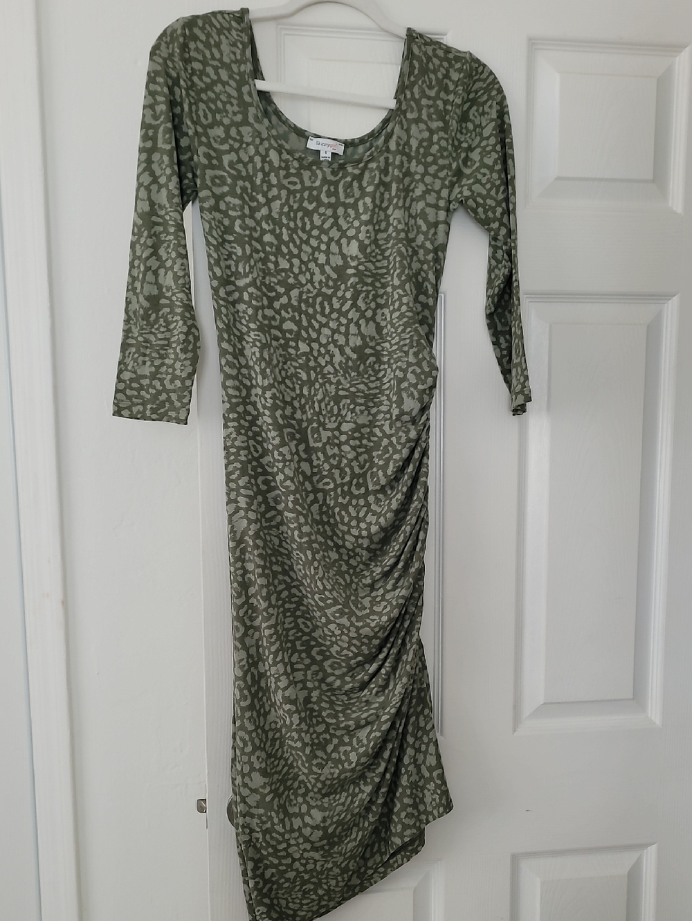 Skinnygirl Olive Green Animal Print Long Sleeve Midi Dress